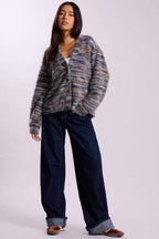 Retro Deep V-Neck Maillard Plush Long-Sleeve Knit Cardigan