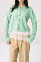 Green Knit Cuffed Solid Cardigan