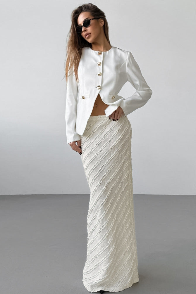 Lace Trim High Waist Split Midi Skirt