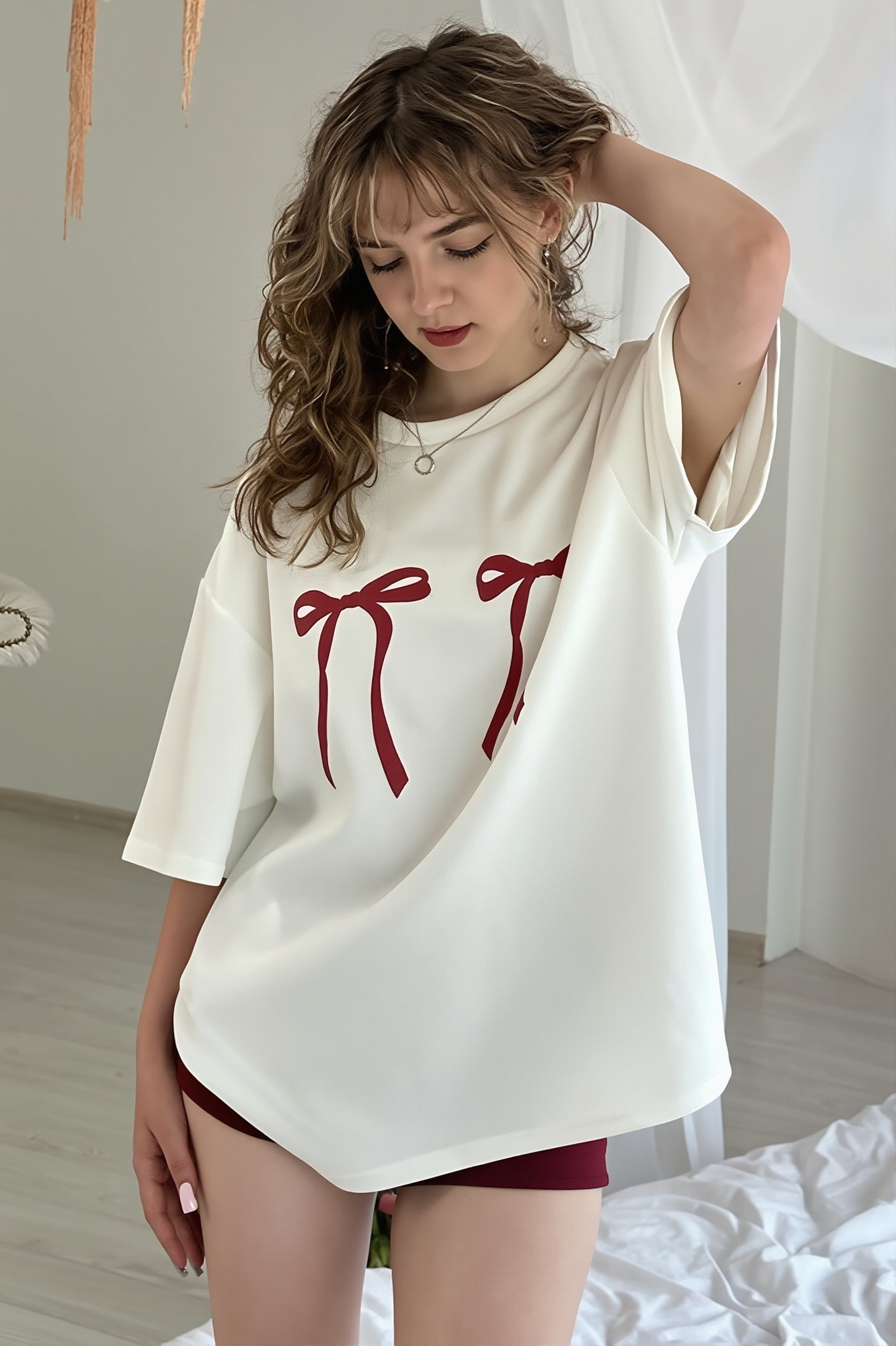 Loose Bow Print T‑Shirt