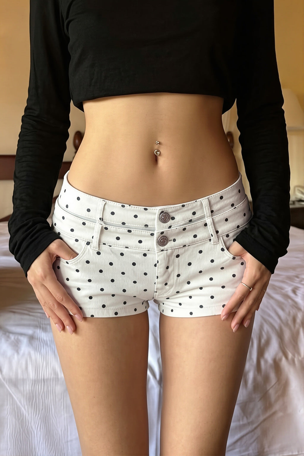 Y2K Streetwear Polka Dot Double Button Denim Shorts