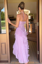 Ruched Halter Backless Maxi Dress