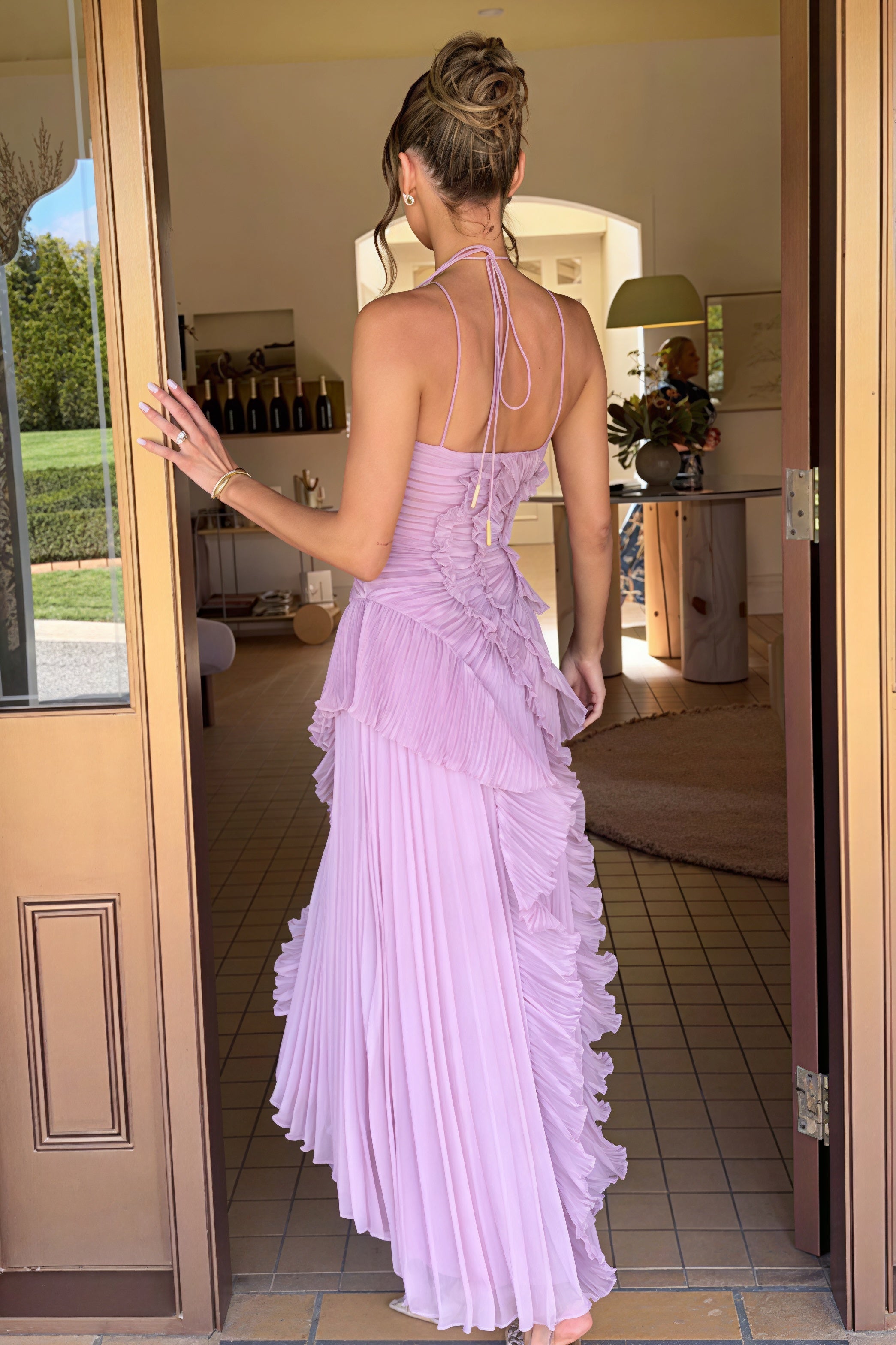 Ruched Halter Backless Maxi Dress