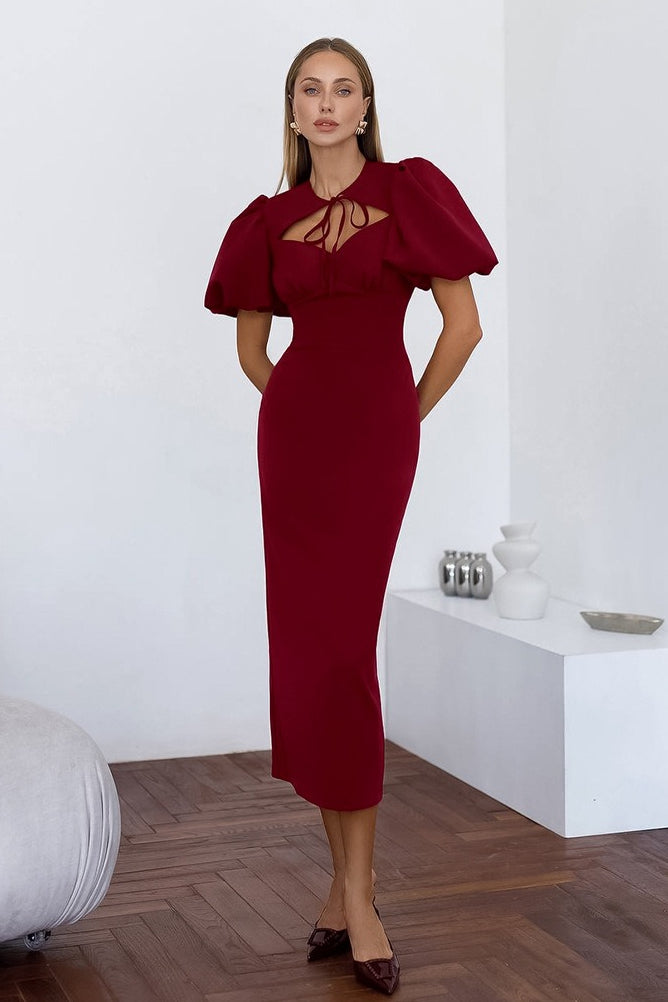 Elegant Puff Sleeve Bodycon Maxi Dress