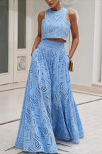 Hollow Out Pocket Vacation Maxi Skirt Set
