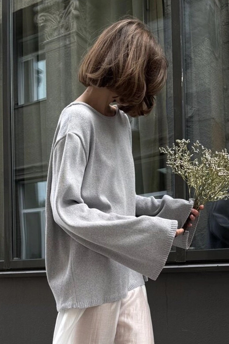 Cotton Pullover Open-Back Loose Knit Top