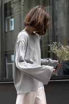 Cotton Pullover Open-Back Loose Knit Top
