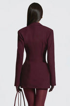 Solid Tailored Deep V Neck Slim Waist Mini Dress