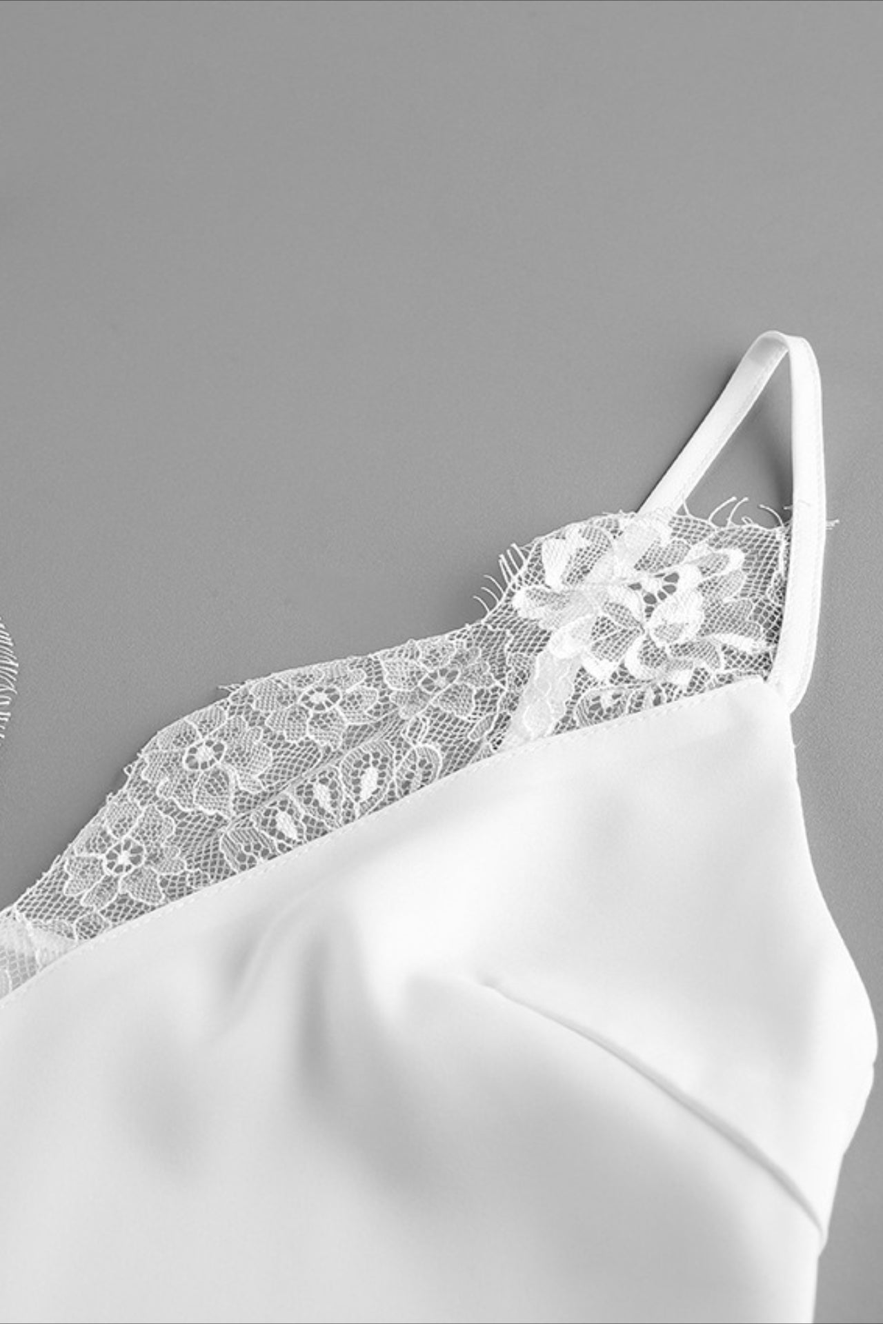Satin V Neck Lace Slit Cami Top