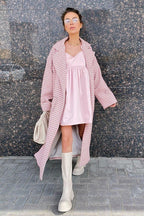 Houndstooth Long Trench Coat Elegant Overcoat