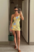 Knit Cut Out Halter Backless Tie Waist Mini Dress