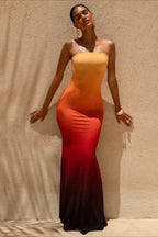 Bandeau Mermaid Floral Print Maxi Dress