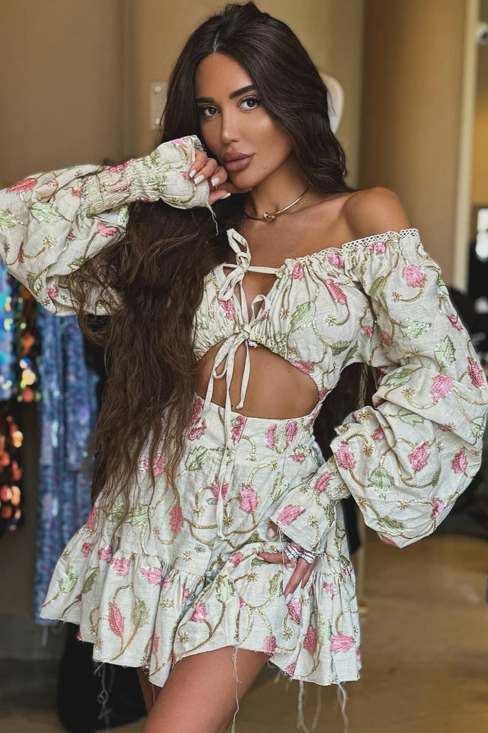 Cutout Lace Off-The-Shoulder Mini Dress