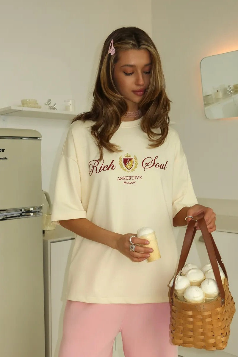 Minimalist Casual Fresh Print Cotton Short Sleeve T-Shirt