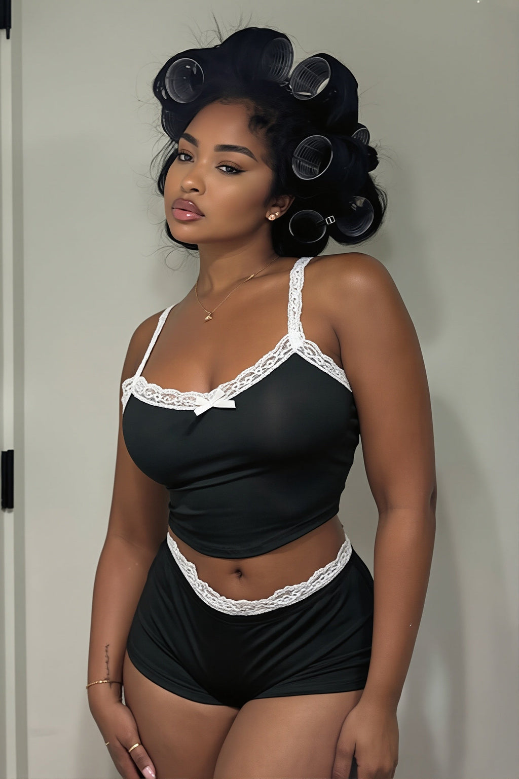 Lace Cami Low Waist Shorts Skirt Sets