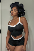 Lace Cami Low Waist Shorts Skirt Sets
