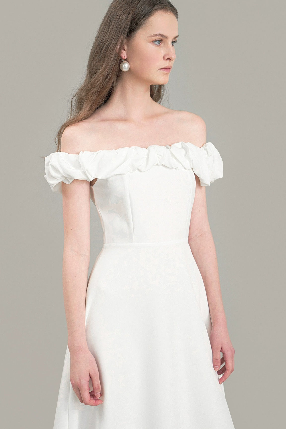Satin Ruched Off-The-Shoulder Cocktail Dress