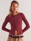 Buttoned Ribbed Knit Cardigan