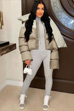 High Neck Scarf Collar Quilted Puffer Jacket