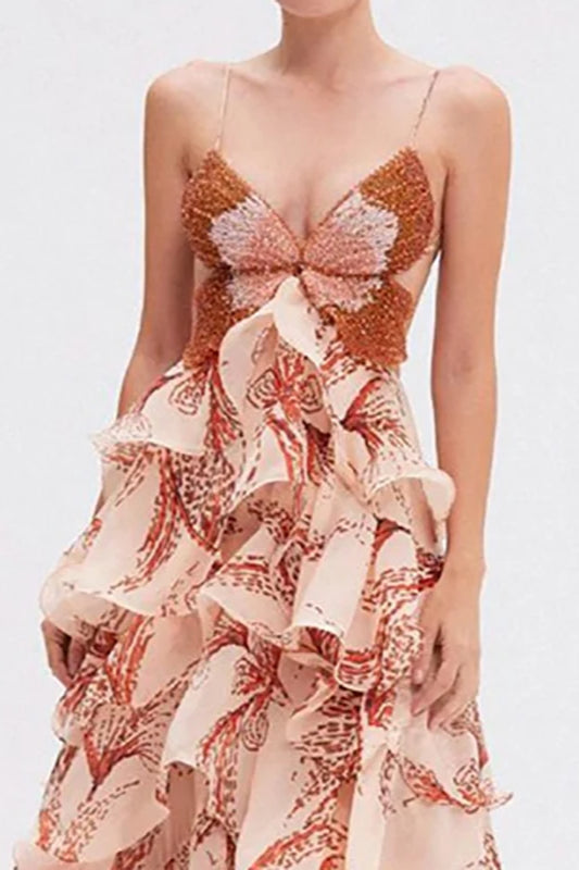 V-Neck Pleated Boho Dress