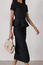 Polka Dot Print Short Sleeve Bodycon Skirt Set