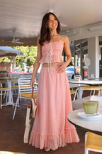 Elegant Satin Bow Cami Top Pleated Skirt Sets