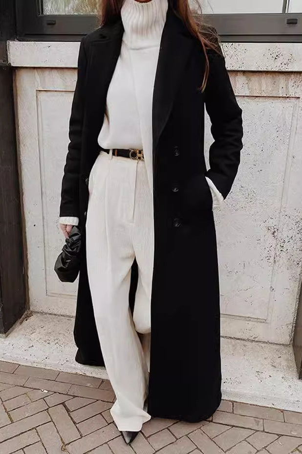 Solid Wool Blend Longline Coat