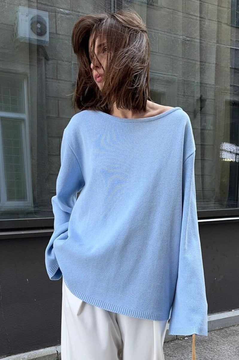 Cotton Pullover Open-Back Loose Knit Top