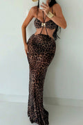 Leopard Maxi Backless Three Piece Swim Set