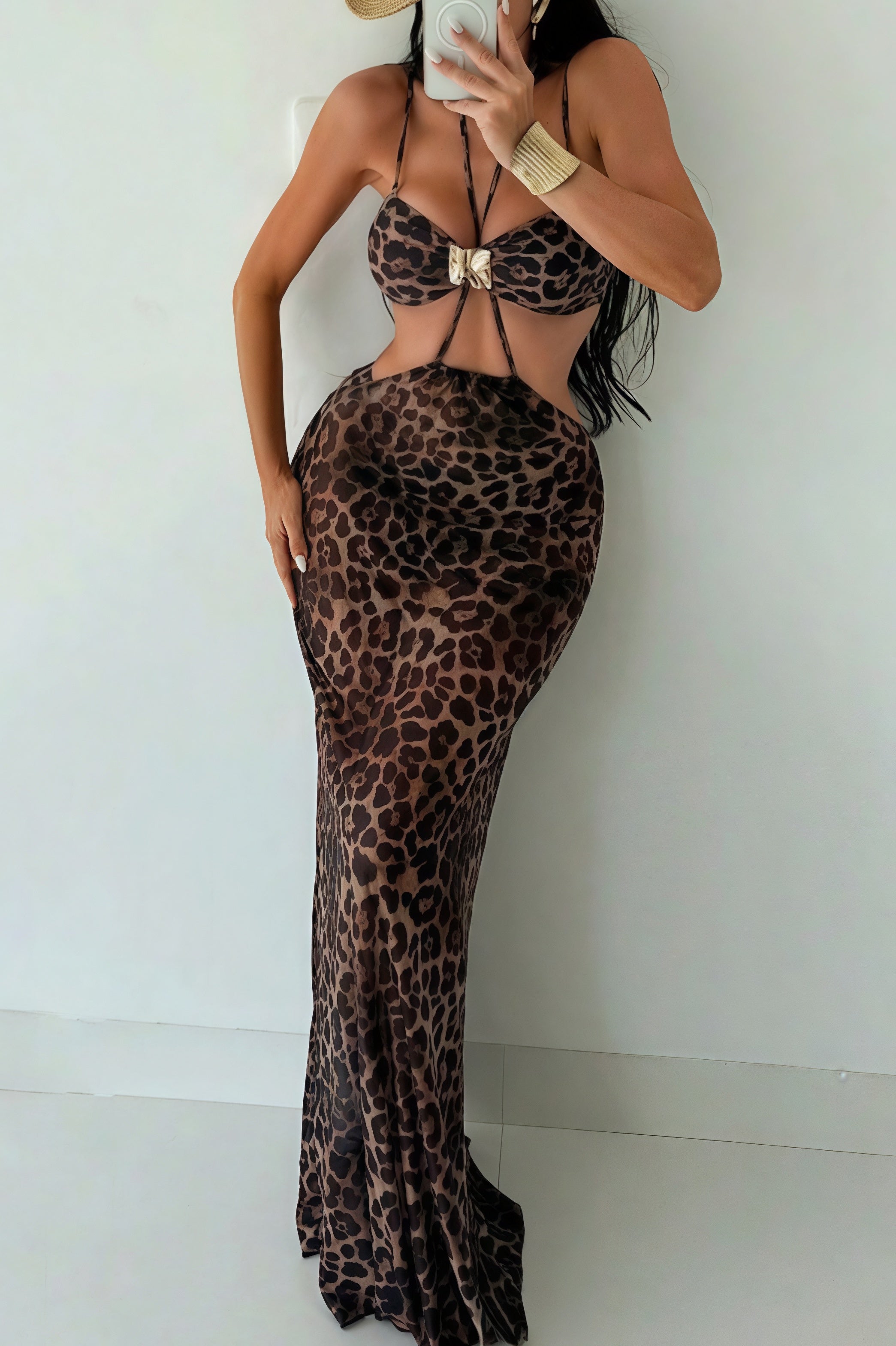 Leopard Maxi Backless Three Piece Swim Set