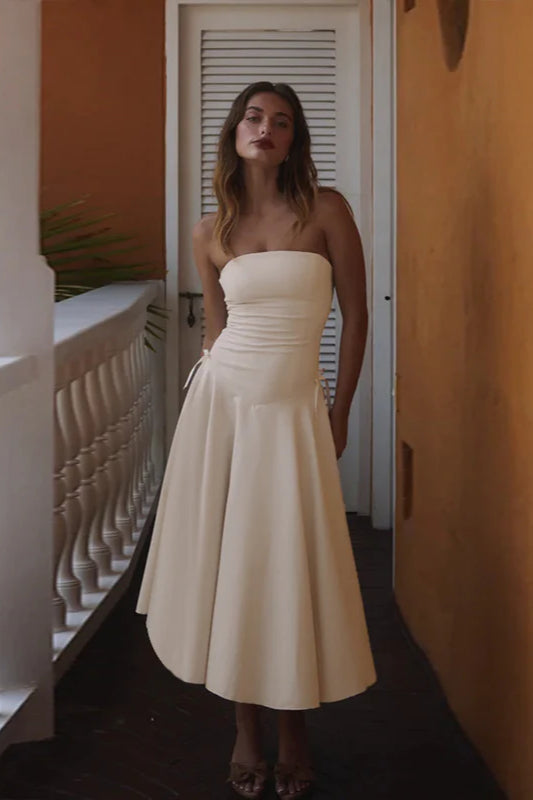 Autumn Bowknot Strapless Slim Fit Party Dress