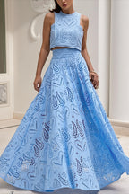 Hollow Out Pocket Vacation Maxi Skirt Set