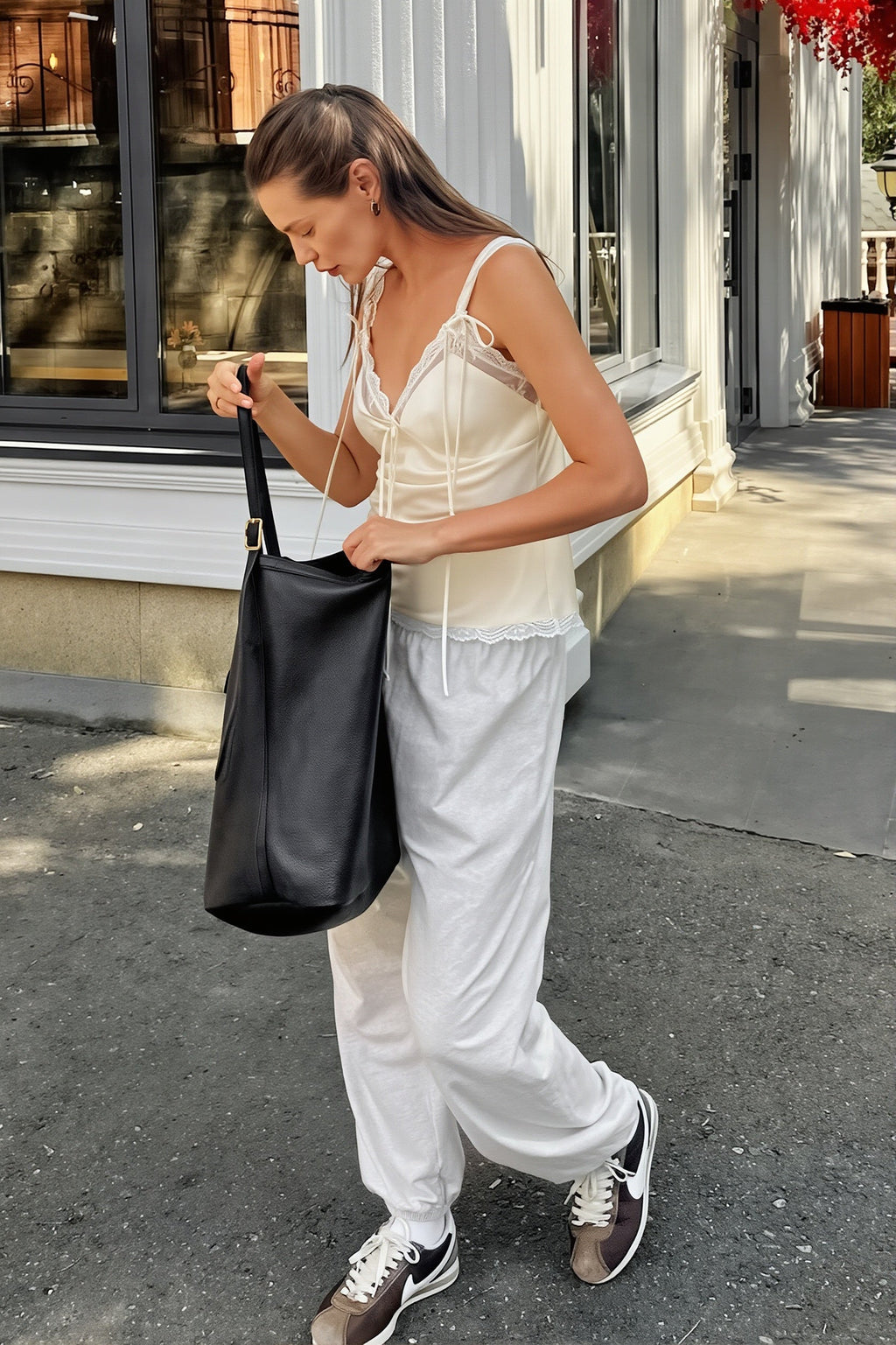V Neck Lace Up Cinched Cami Top