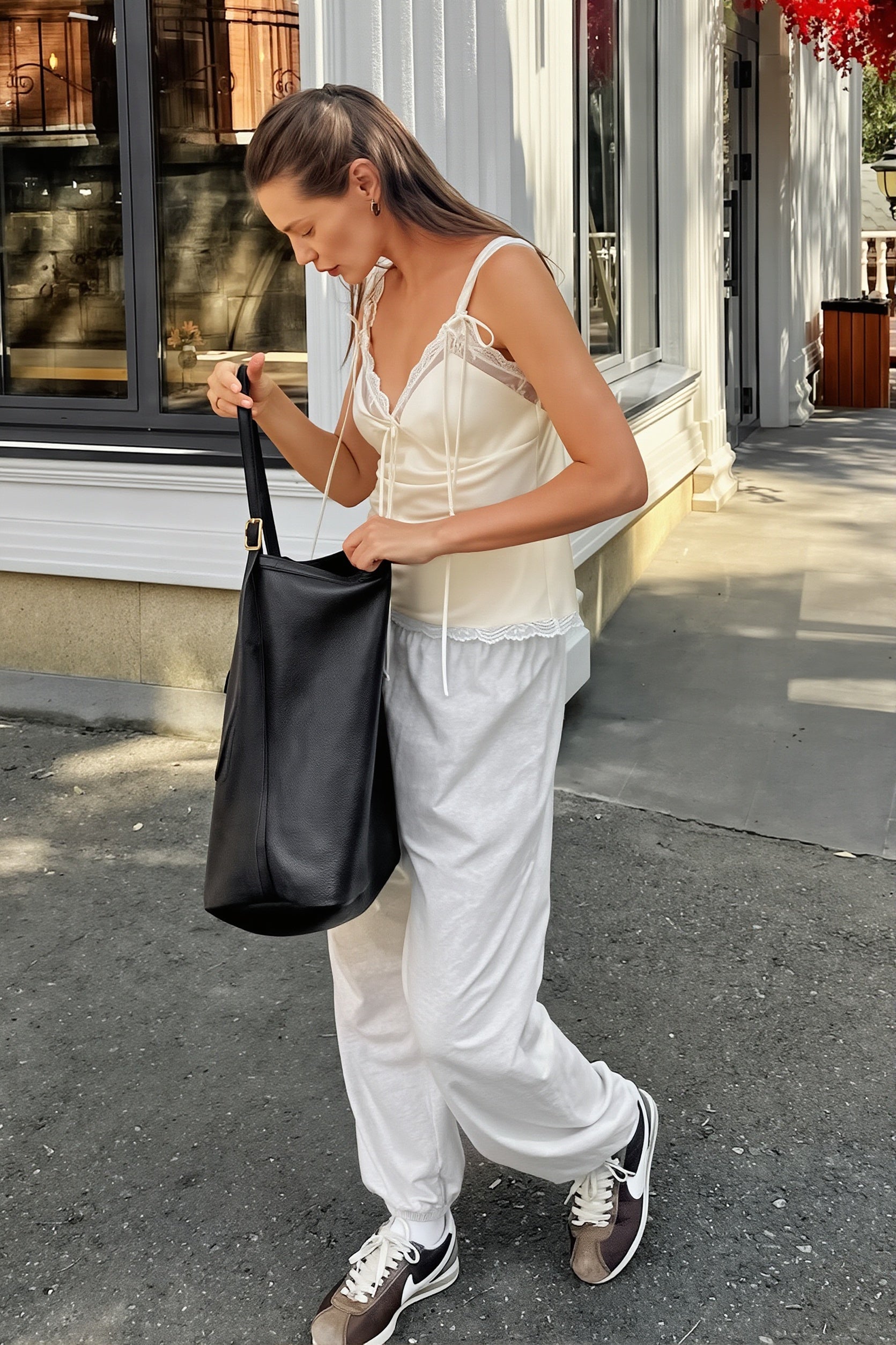 V Neck Lace Up Cinched Cami Top