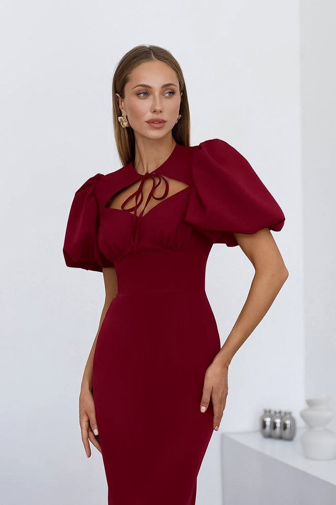 Elegant Puff Sleeve Bodycon Maxi Dress