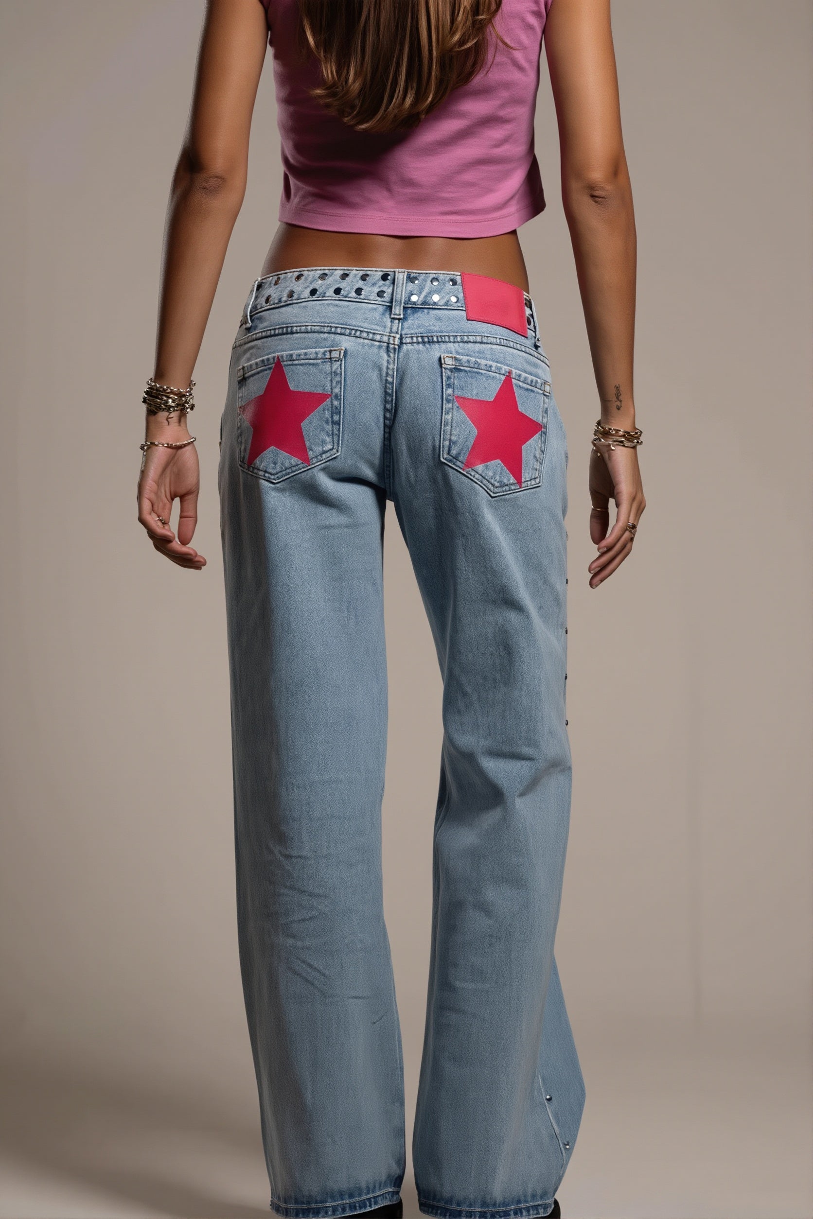 Y2K Star Embroidered Wide Leg Jeans