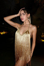 Tassel Patchwork Backless Vacation Mini Dress