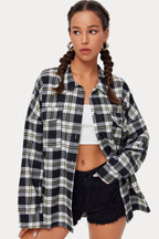Plaid Stand Collar Button Shirt Blouse