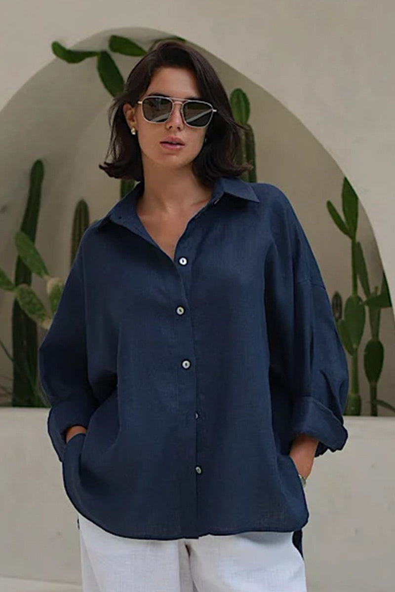 Solid Loose Casual Commuter Blouse