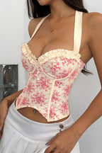 Ruffle Print Halter Bustier Top