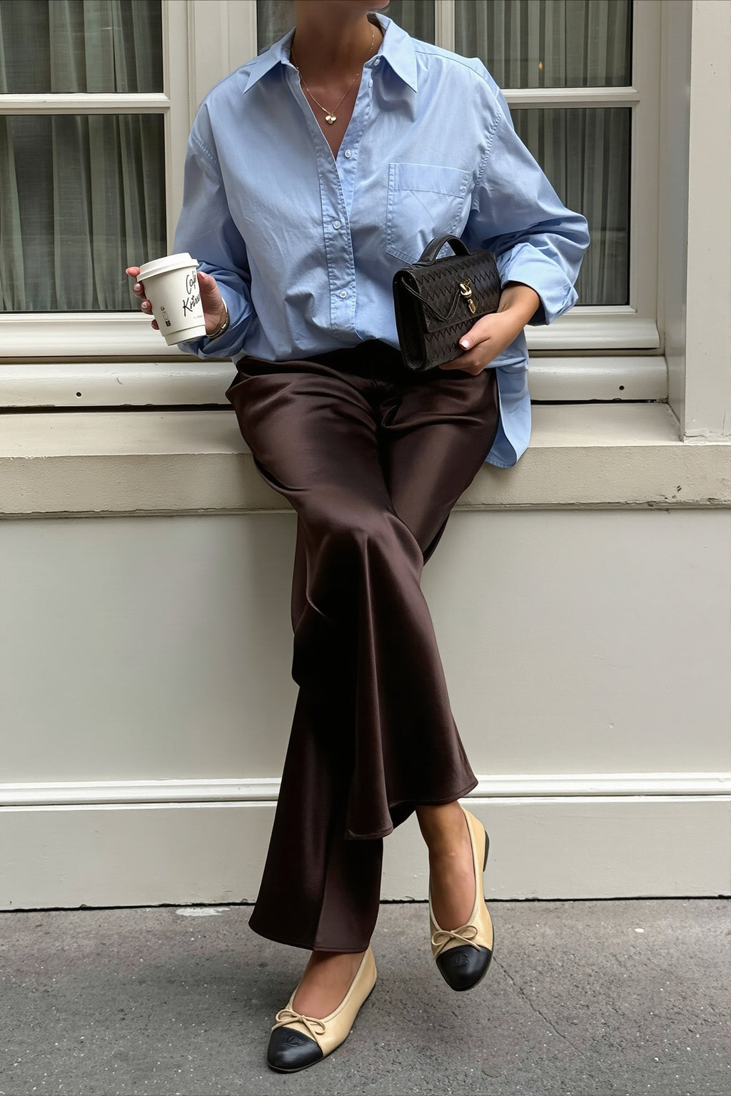 Satin Straight Leg Draped Pants
