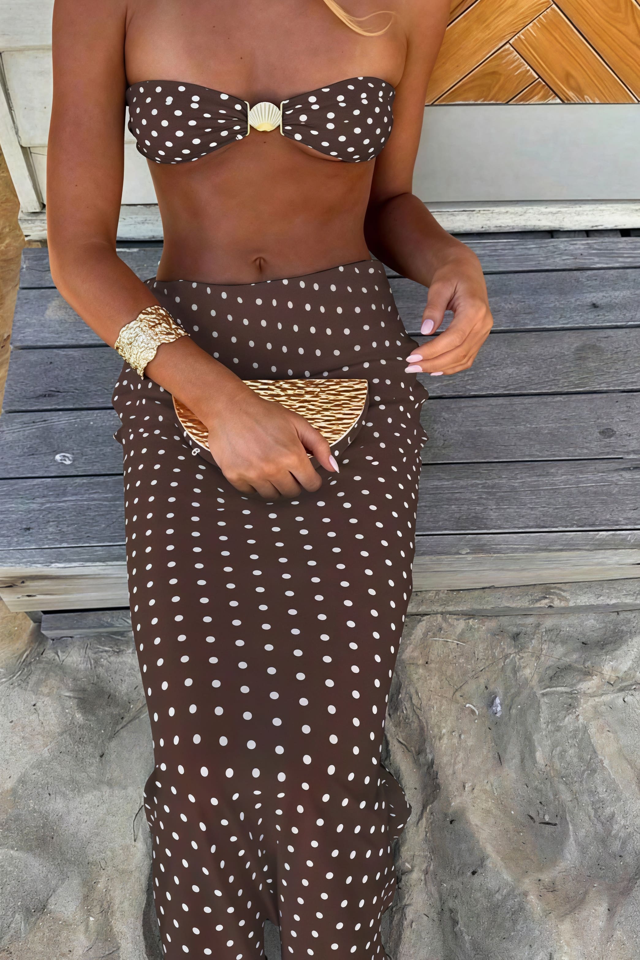 Polka Dot Mesh Skirt Three Piece Swim Set