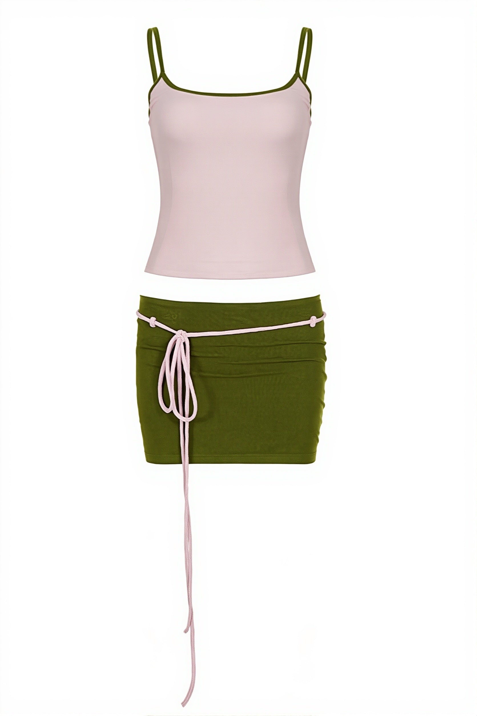 Contrast Panel Shirred Cami Low Rise Skirt Sets