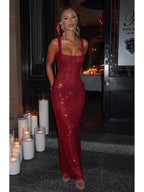 Sequin Square Neck Slim Fit Party Dress