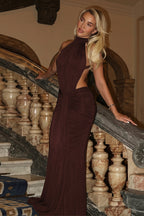 Halter Ruched Open Back Elegant Gown Maxi Dress