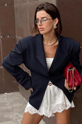 Striped Casual Loose Padded Shoulder Blazer