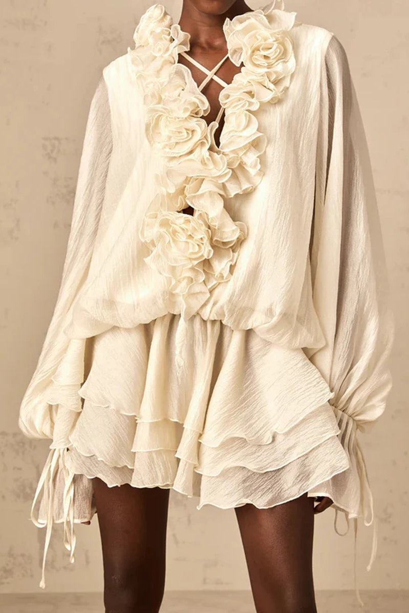Loose Fit Folded Ruffle Boho Dress