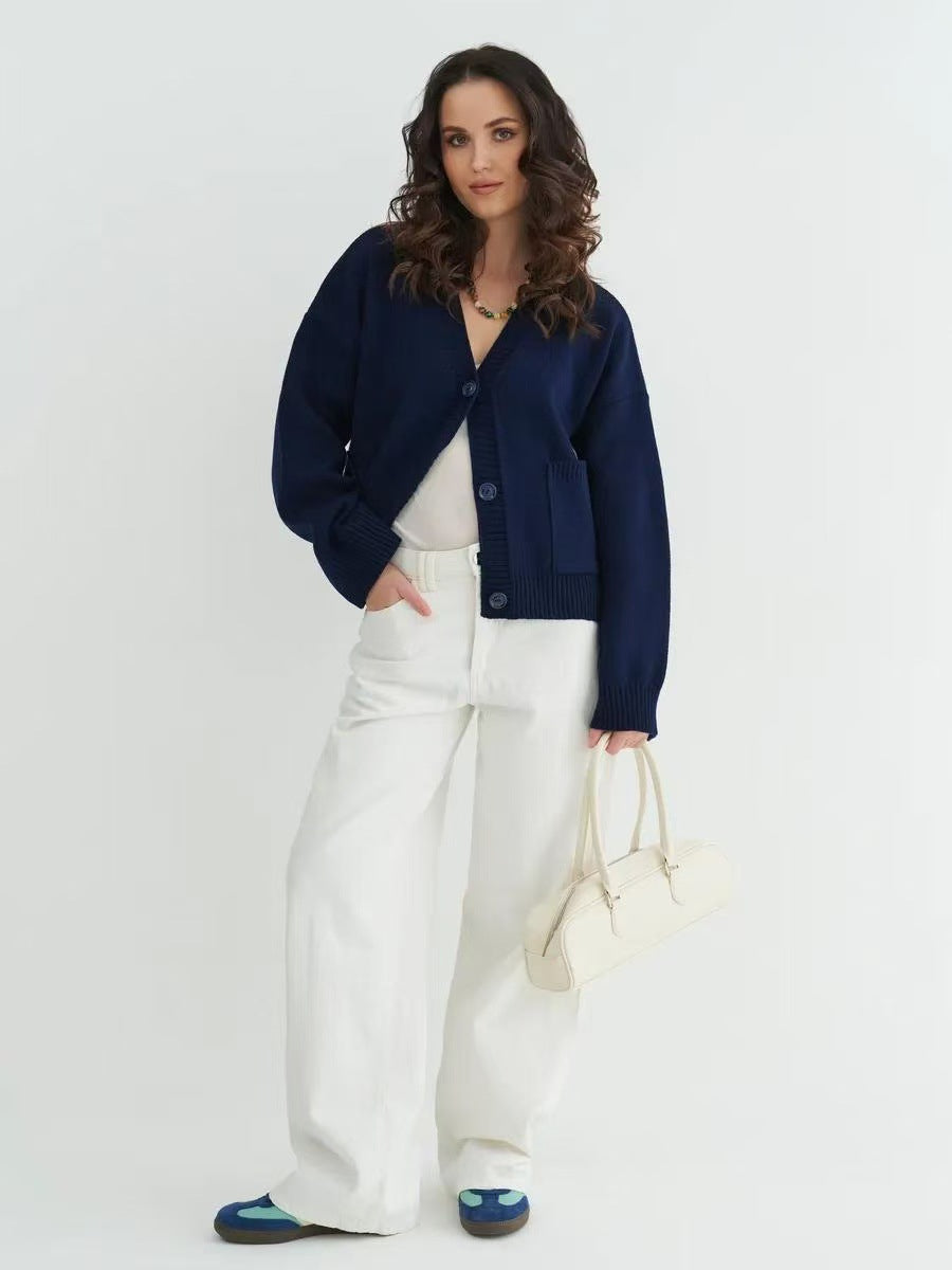 V-Neck Pocket Knit Cardigan