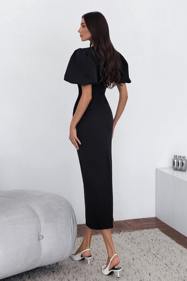 Elegant Puff Sleeve Bodycon Maxi Dress
