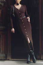 Long Sleeve Button Sweater Dress